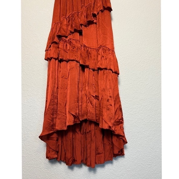 ULLA JOHNSON 70s Silk Tiered Ruffle Smocked Off Shoulder Sleeveless Maxi Gown 0 - Picture 7 of 12